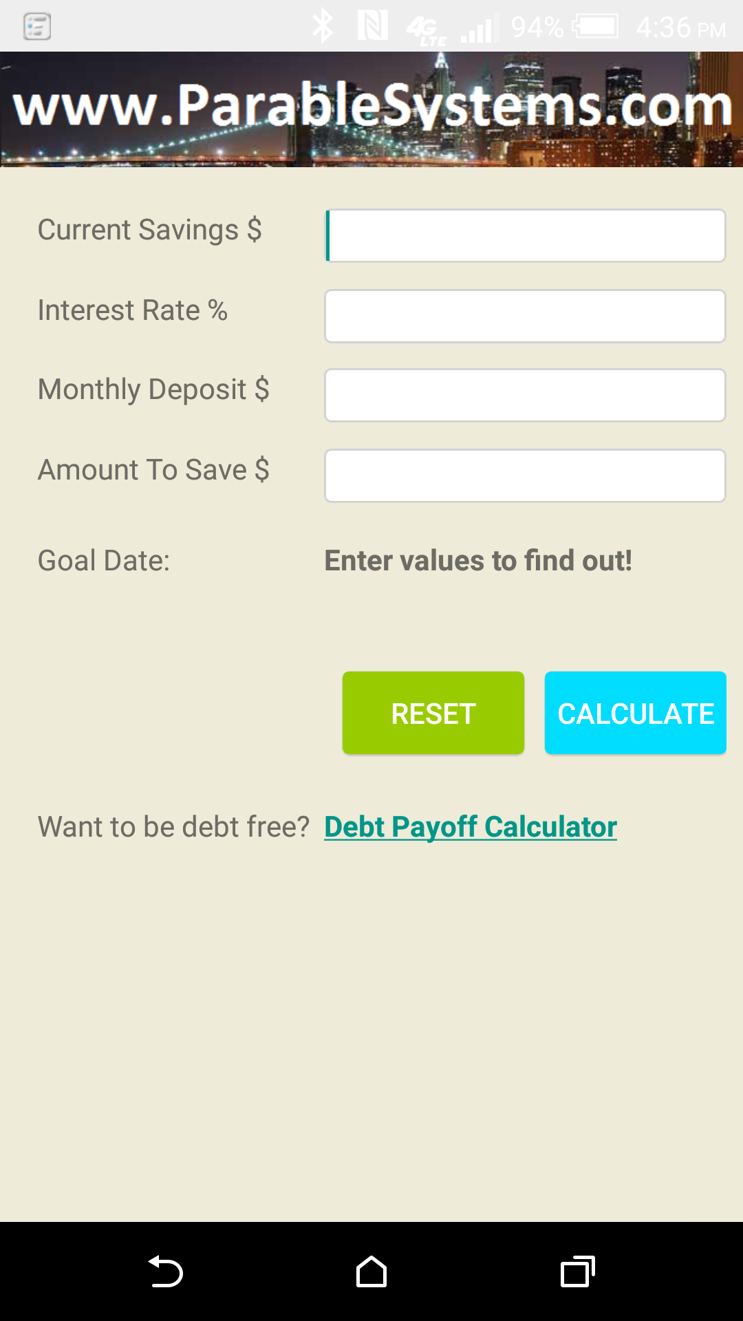 Android application Savings Calculator screenshort