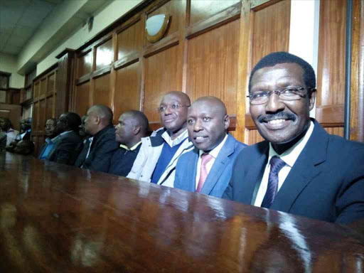 Kenya Power's former Managing Director Ben Chumo (R) and its senior managers in court over economic crimes and loss of public funds, July 16, 2018. /COURTESY