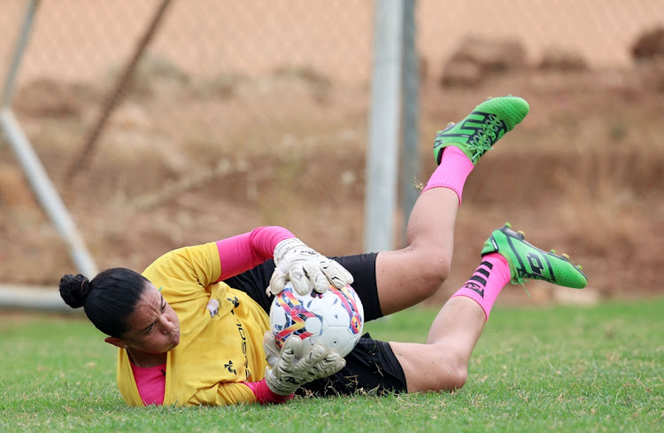 Banyana Banyana goalkeeper Kaylin Swart trains at the Turf Arena Sports Centre on Monday ahead of their Olympic qualifying tie against Nigeria. Picture: MUZI NTOMBELA/BACKPAGEPIX