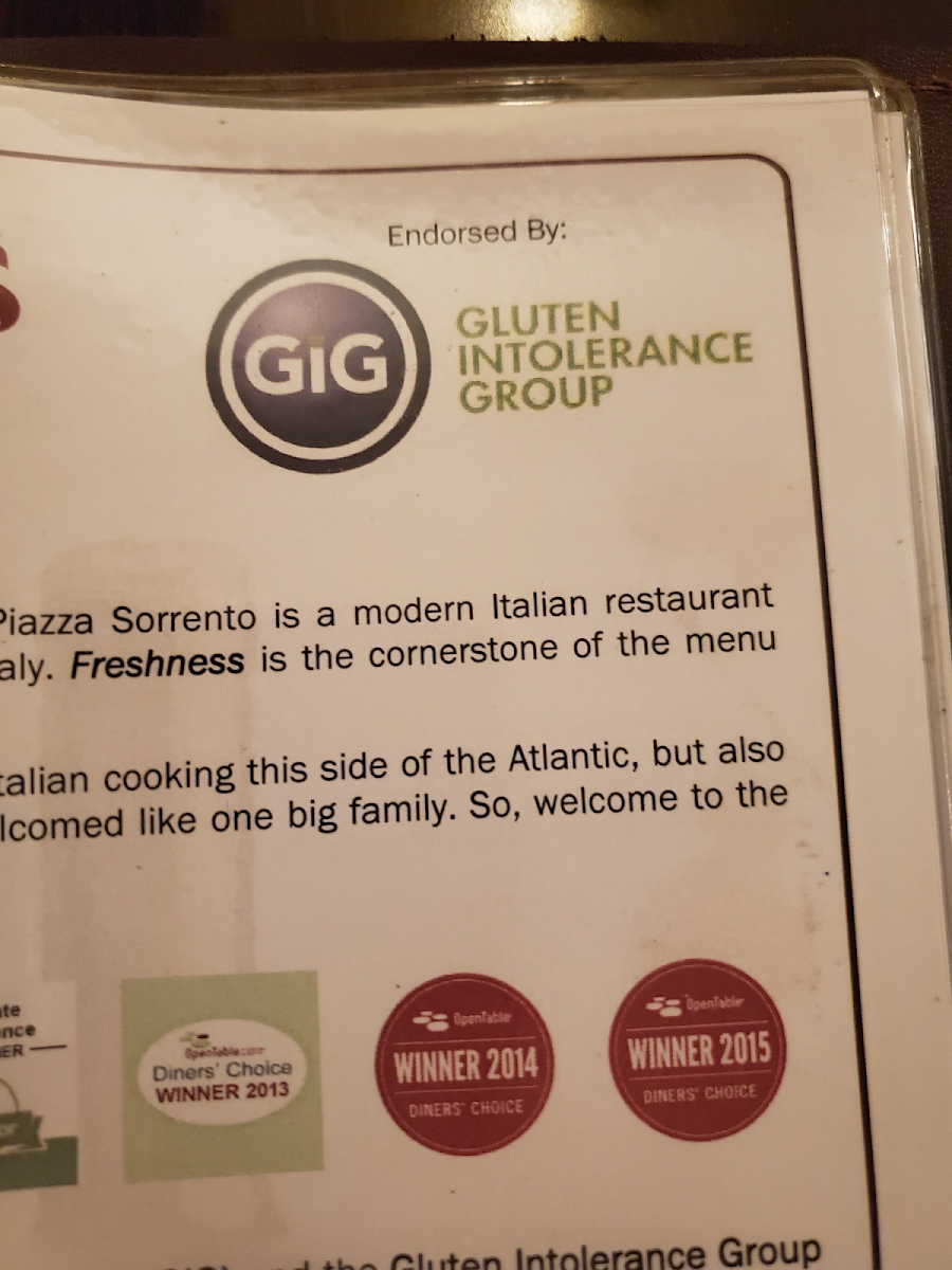 Gluten-Free at Piazza Sorrento