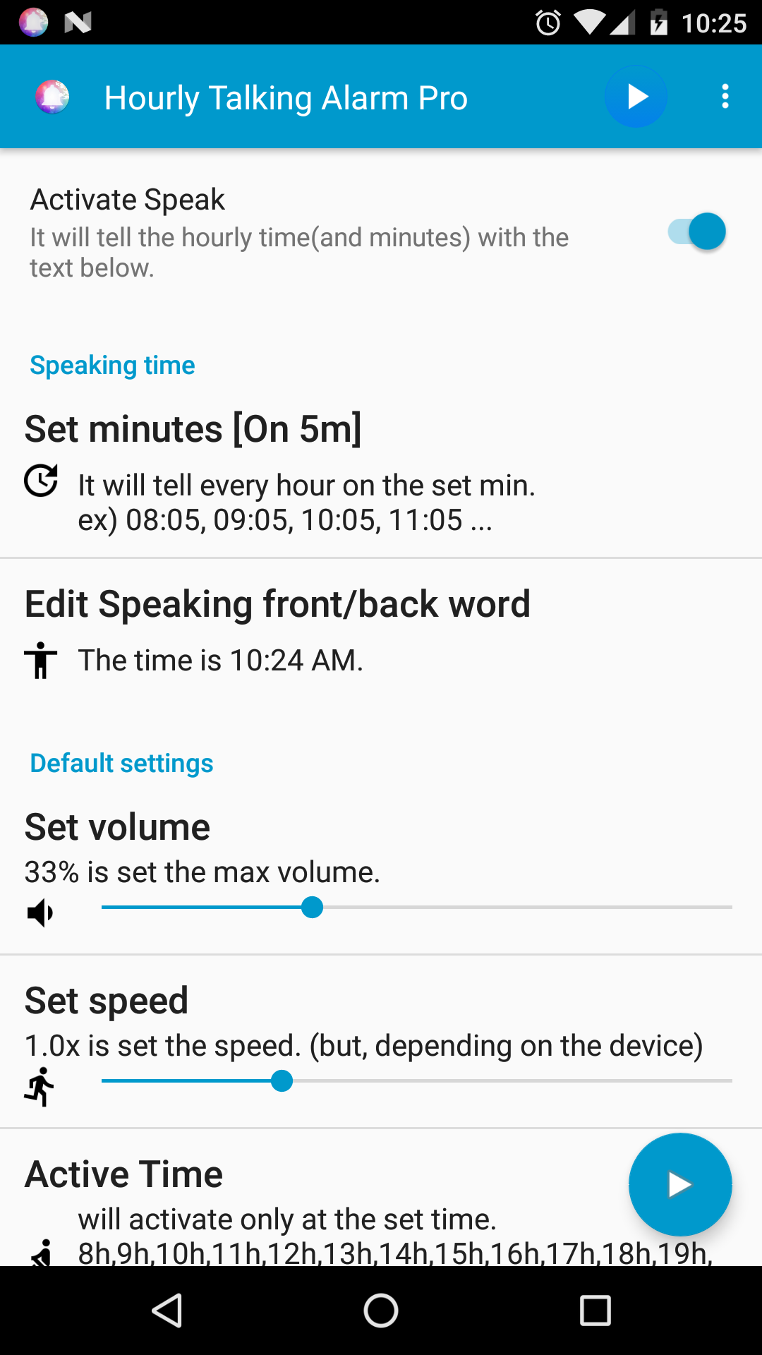 Android application Hourly Reminder Alarm Pro - 50m 10m Talking Clock screenshort