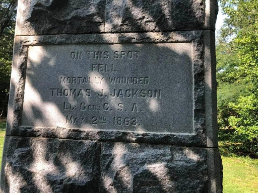 ON THIS SPOT FELL MORTALLY WOUNDED THOMAS J. JACKSON Lt. Gen: C. S. A. May 2nd 1863,