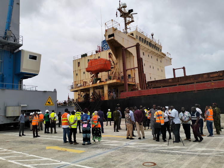 Kenya Ports Authority (KPA) officials and security agencies welcoming MV African Swan when it arrived at the Lamu Port on Wednesday, September 6,2023.