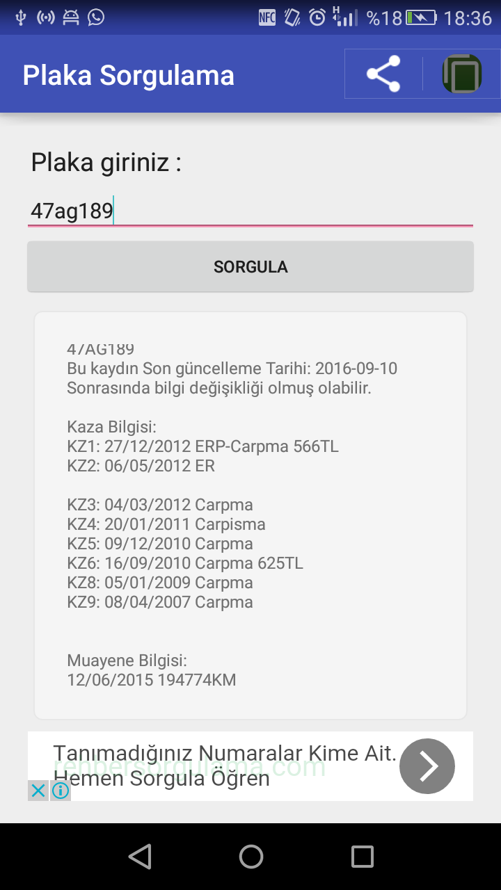 Android application Araç Plaka Sorgulama screenshort
