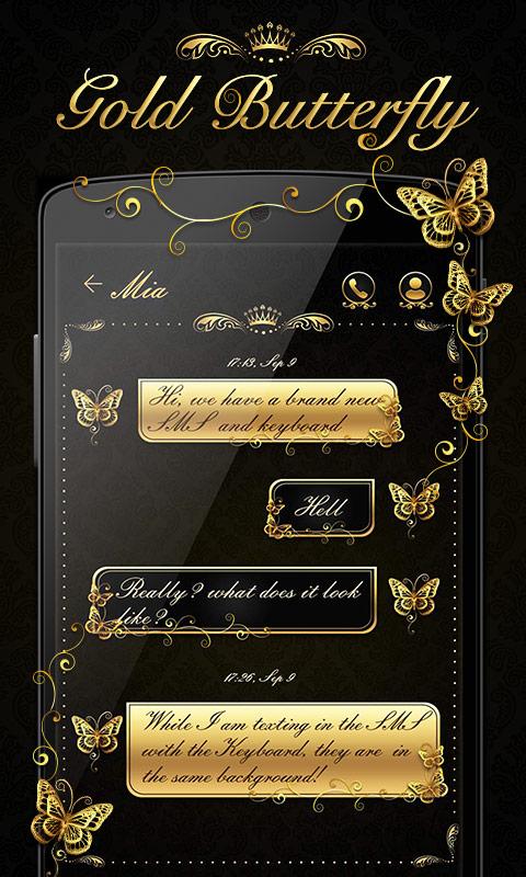 Android application GO SMS GOLD BUTTERFLY THEME screenshort