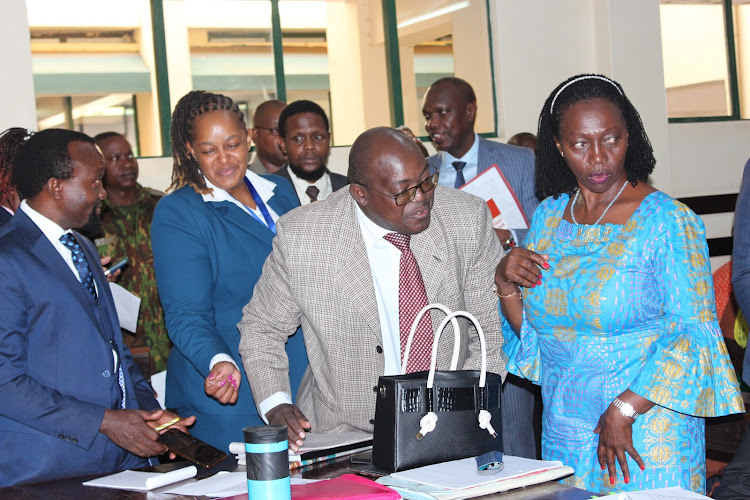Lawyers led by Martha Karua in a Murang'a law court during a session.