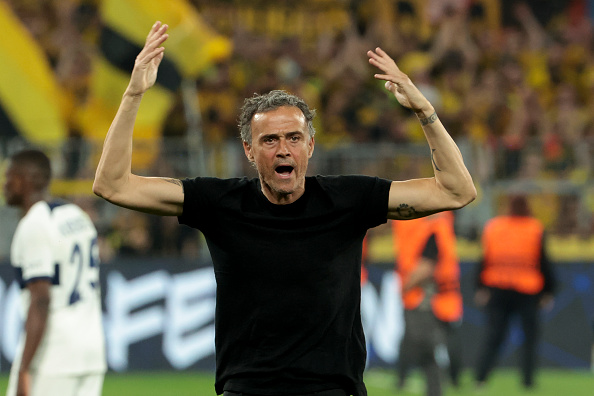 PSG coach Luis Enrique during their UEFA Champions League semi-final first leg match against Borussia Dortmund at Signal Iduna Park on May 1, 2024 in Dortmund, Germany.