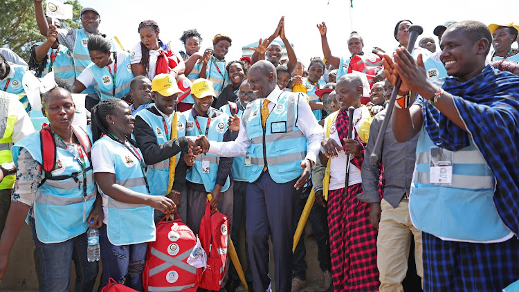President William Ruto interacting with Kenyans when he unveiled 100,000 Community Health Promoters kits to 47 County Governments at Uhuru Park, Nairobi County on September 25, 2023.