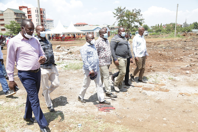 The Parliamentary Special Funds Account committee chaired by Kathuri Murungi tour Makasembo construction site in Kisumu on Friday. Present were acting Kisumu city manager Abala Wanga and Lapfund CEO David Koros.