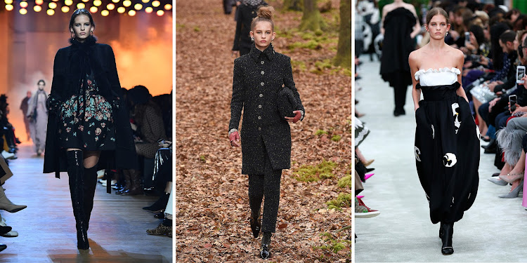 Left to right: Ansolet Rossouw walks for Elie Saab, Chanel and Valentino