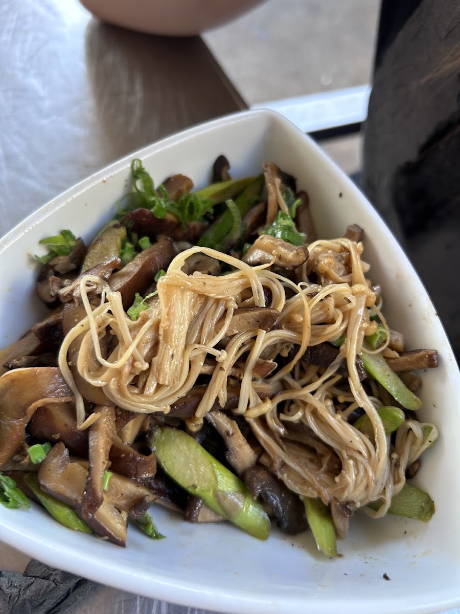 Soy based sauce on mushrooms. This is not gluten free