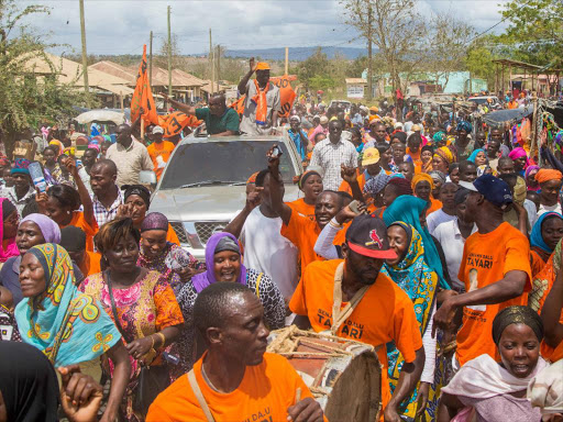 Cord co-principal and ODM leader Raila Odinga arrives at Kinango, Kwale county, for a rally yesterday / EMMANUEL WANSON
