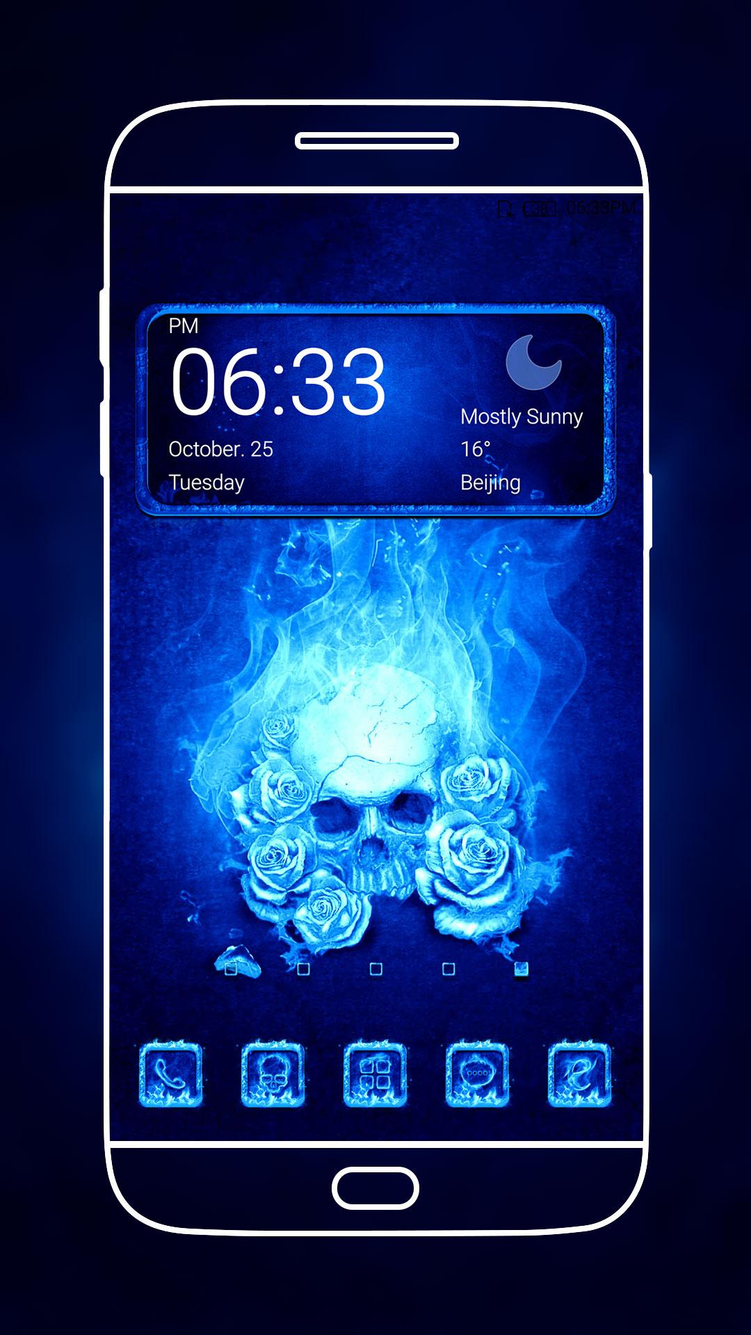 Android application Blue Flame Skull Cool Theme screenshort