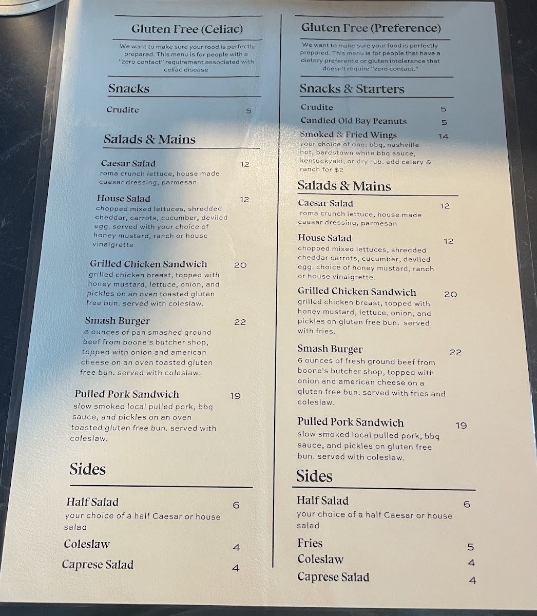 Scout & Scholar Brewing Co. gluten-free menu