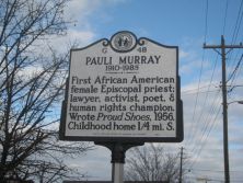 First African American female Episcopal priest; lawyer, activist, poet, & human rights champion. Wrote Proud Shoes, 1956. Childhood home ¼ mi. S.Plaque via North Carolina Highway Historical Marker...