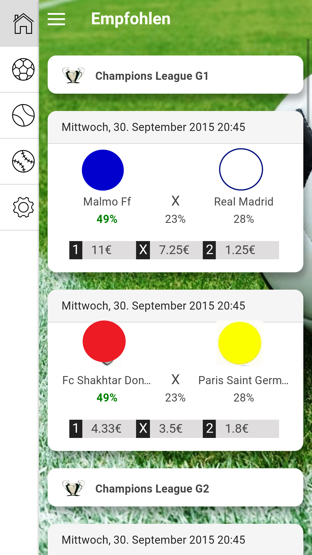 Android application Sport Prediction screenshort