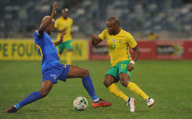 Bafana Bafana striker Tokelo Rantie dribbles past Tiago Almeida of Cape Verde. Rantie joined Cape Town City on deadline day, the Cape Town club announced on August 31 2018.