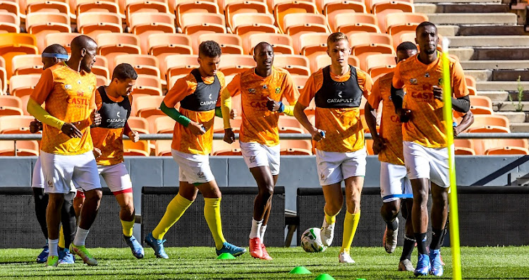 Bafana Bafana training during the South African national soccer team training session and press conference at FNB Stadium on October 11, 2021 in Johannesburg, South Africa.