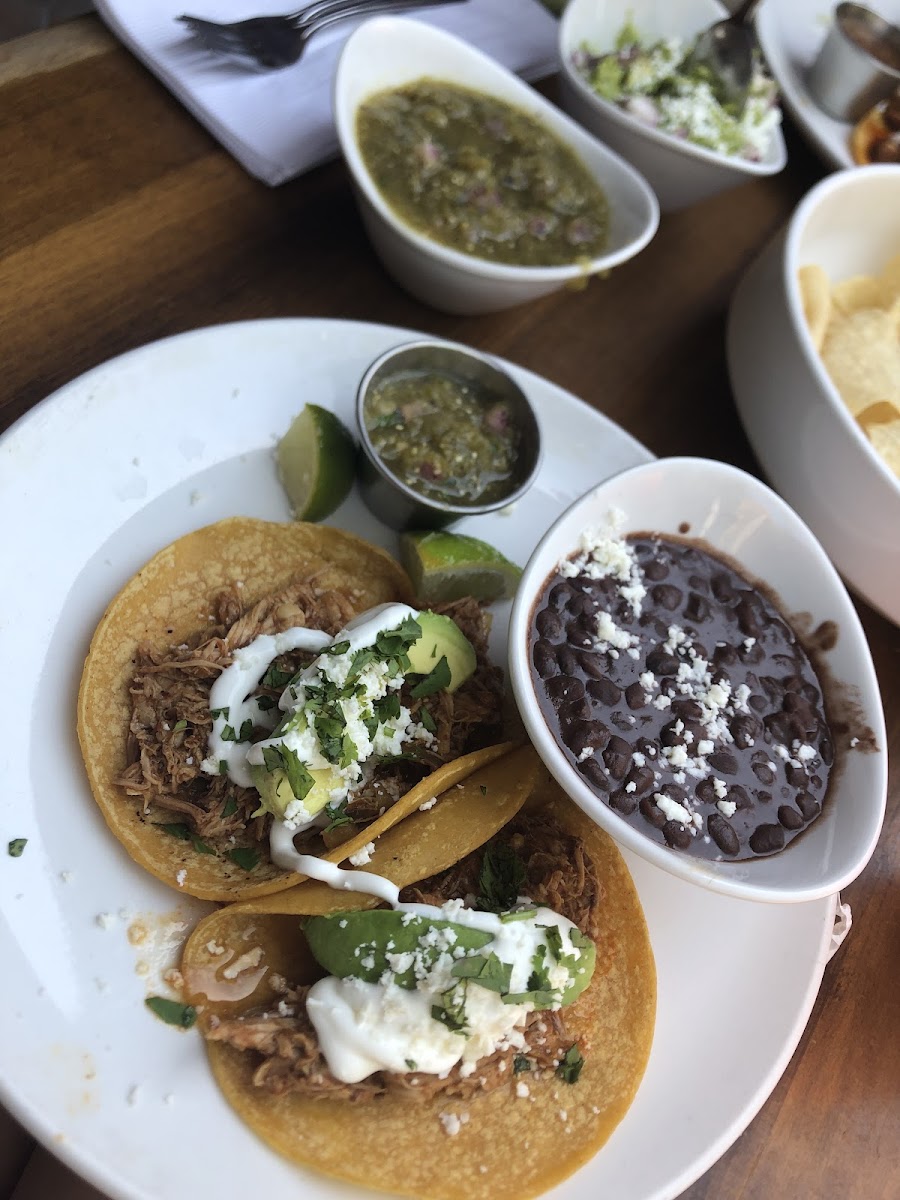 chicken tinga tacos, and black beans