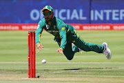 South Africa stand-in captain for the ongoing T20 three-match series JP Duminy has a shy at the stumps the 2018 Momentum 3rd ODI International Series cricket match against India at Newlands Cricket Ground, Cape Town on 7 February 2018.