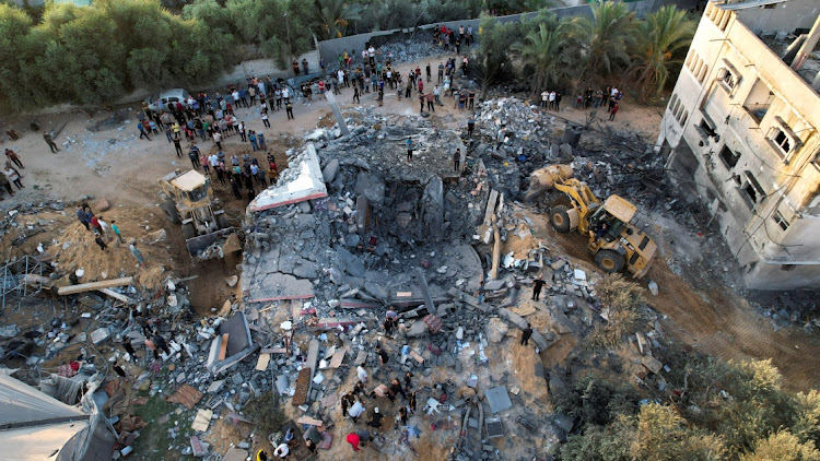 A view shows the remains of a Palestinian house destroyed in Israeli strikes in the central Gaza Strip October 15 2023. Picture: MOHAMMED FAYQ ABU MOSTAFA