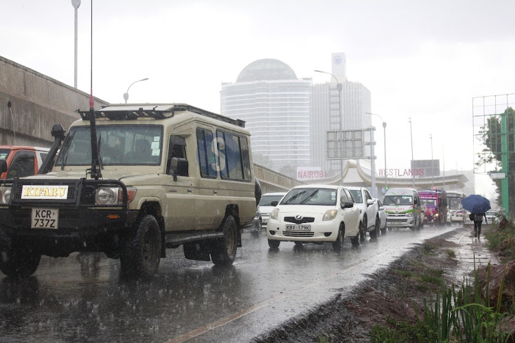 A traffic jam along Waiyaki Way in Westlands after heavy rains pounded the city on March 23, 2023.