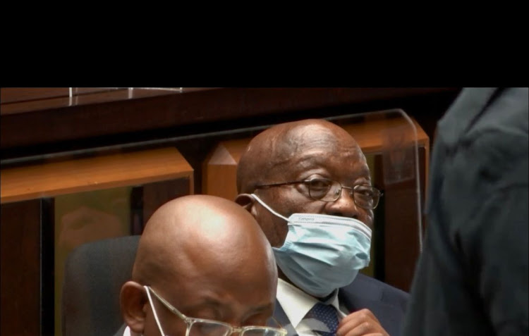 Former president Jacob Zuma listens to legal arguments in the Pietermaritzburg high court on Monday.