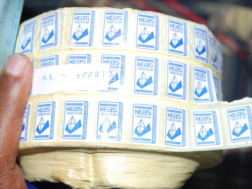 Strips of fake Kenya Bureau of Standards (KEBS) stickers. The standards agency has unveiled an online platform where customers can purchase standards and other services. /MAURICE ALAL