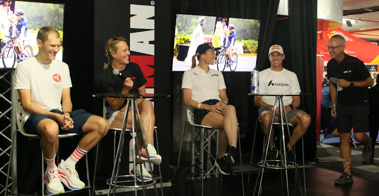 As race day draws nearer, top professional triathletes took some time to share their pre-race thoughts at a Q and A session on Friday, before the Isuzu Ironman Nelson Mandela Bay African Championships on Sunday. From left are Mathias Petersen, Magda Niewoudt, Daniela Ryf, Matt Trautman and legendary Ironman announcer Paul Kaye