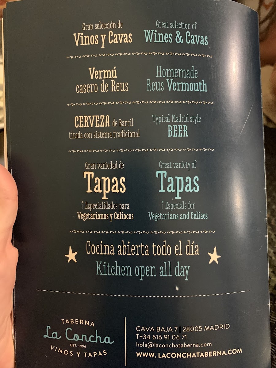 Taberna La Concha gluten-free menu