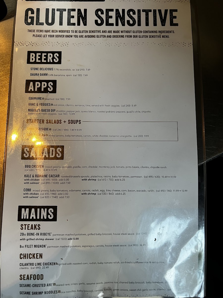 Yard House gluten-free menu