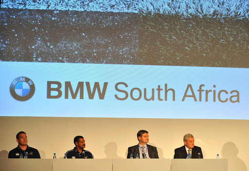 A file photo of John Smit, Peter de Villiers and James Stofberg with Bodo Donauer of BMW during the BMW and SA Rugby sponsor annoucement at Turbine Hall, Newtown on May 25, 2011 in Johannesburg, South Africa. BMW will not be renewing their sponsorship of the Springboks when the current contract comes to an end in December 2015.