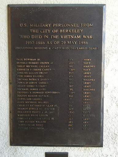U.S. Military Personnel from  the City of Berkeley  Who Died in the Vietnam War, 1957-1986 as of 29 May 1986 (Including Missing & Captured Declared Dead)     PAUL BOWMAN JR.       SP4    ARMY...