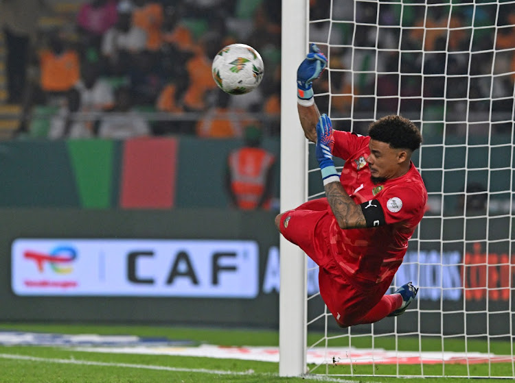 Bafana Bafana goalkeeper Ronwen Williams saves the fifth penalty of the shootout during the 2023 Africa Cup of Nations quarterfinal match against Cape Verde at Charles Konan Stadium in Yamoussoukro, Cote d'Ivoire on 3 February 2024.
