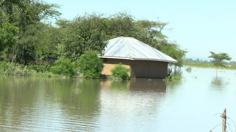 A house marooned by floods in Ayweyo area, Nyando subcounty of Kisumu County, April 16, 2024.