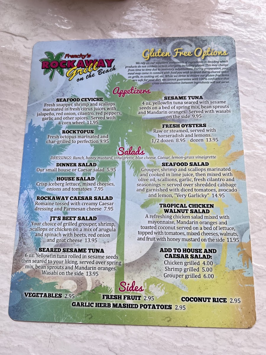 Frenchy's South Beach Cafe gluten-free menu