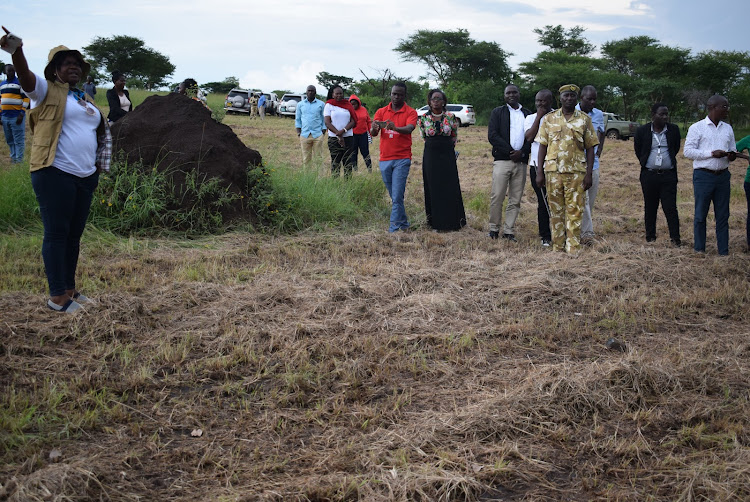 Homa Bay Governor Gladys Wanga and Ruma National Park assistant director David Oyugi at the roan antelope sanctuary in the park