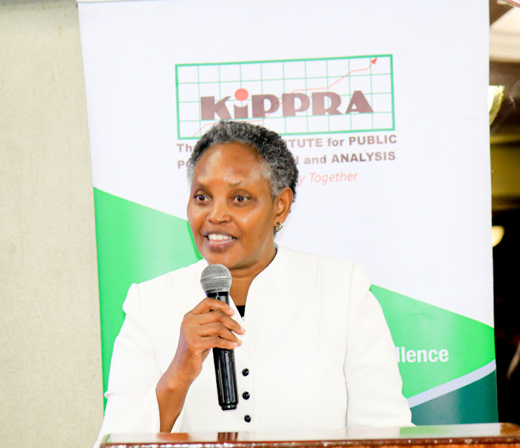 KIPPRA Executive Director Dr Rose Ngugi makes her remarks at the validation workshop to share the findings of the draft Kenya Economic Report 2023 with the stakeholders for discussions and suggestions towards finalisation of the report.