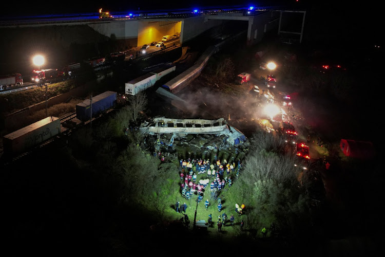 A view of the site of a crash, where two trains collided, near the city of Larissa, Greece, March 1, 2023.