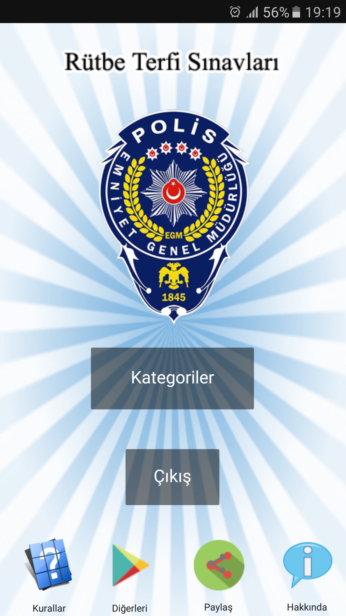 Android application Polis, Sınav, Bilgi Yarışması screenshort