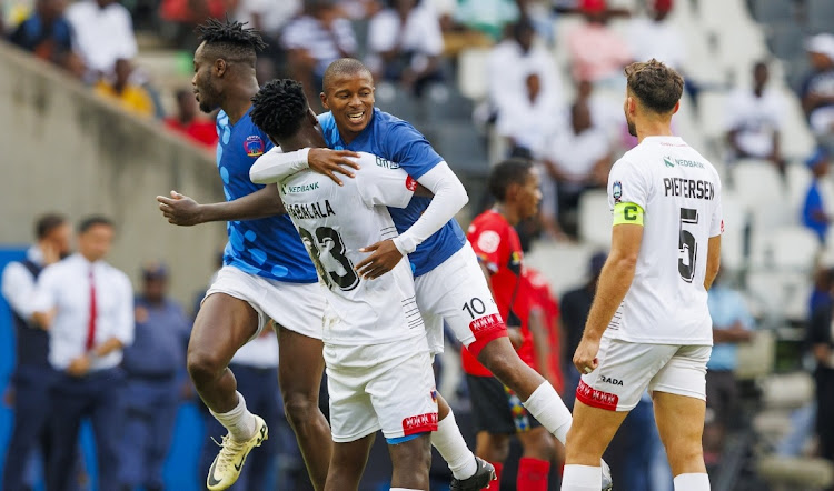 Chippa United players celebrate wining their Nedbank Cup quarterfinal against TS Galaxy at Mbombela Stadium on Sunday. Picture: DIRK KOTZE/GALLO IMAGES