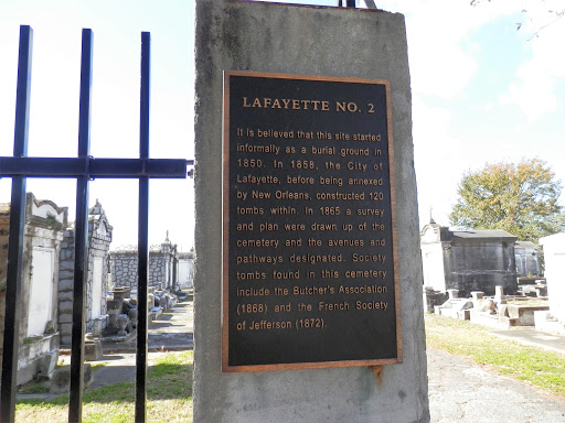 It is believed that this site started informally as a burial ground in 1850. In 1858, the City of Lafayette, before being annexed by New Orleans, constructed 120 tombs within. In 1865 a survey and...