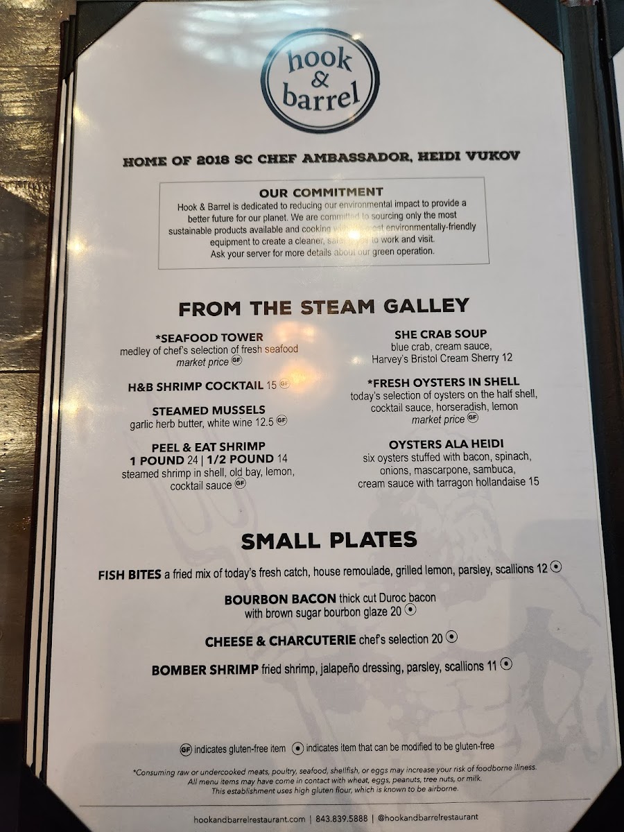 Hook & Barrel gluten-free menu