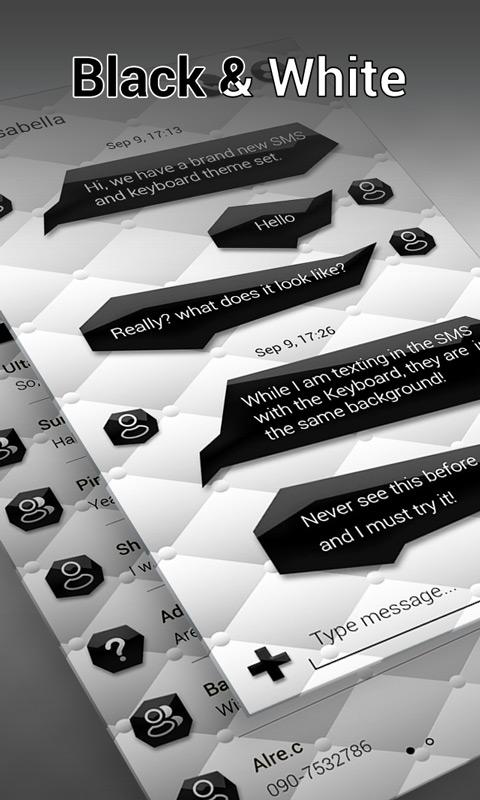 Android application (FREE)GO SMS BLACK&amp;WHITE THEME screenshort