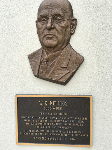   W. K. KELLOGG 1860 -1951 THE KELLOGG HOUSE BUILT BY W. K. KELLOGG IN 1918 AT 256 WEST VAN BUREN STREET AND USED AS HIS FAMILY HOME UNTIL 1924. THIS HOUSE WAS MOVED TO THIS SITE IN 1990, BY THE...