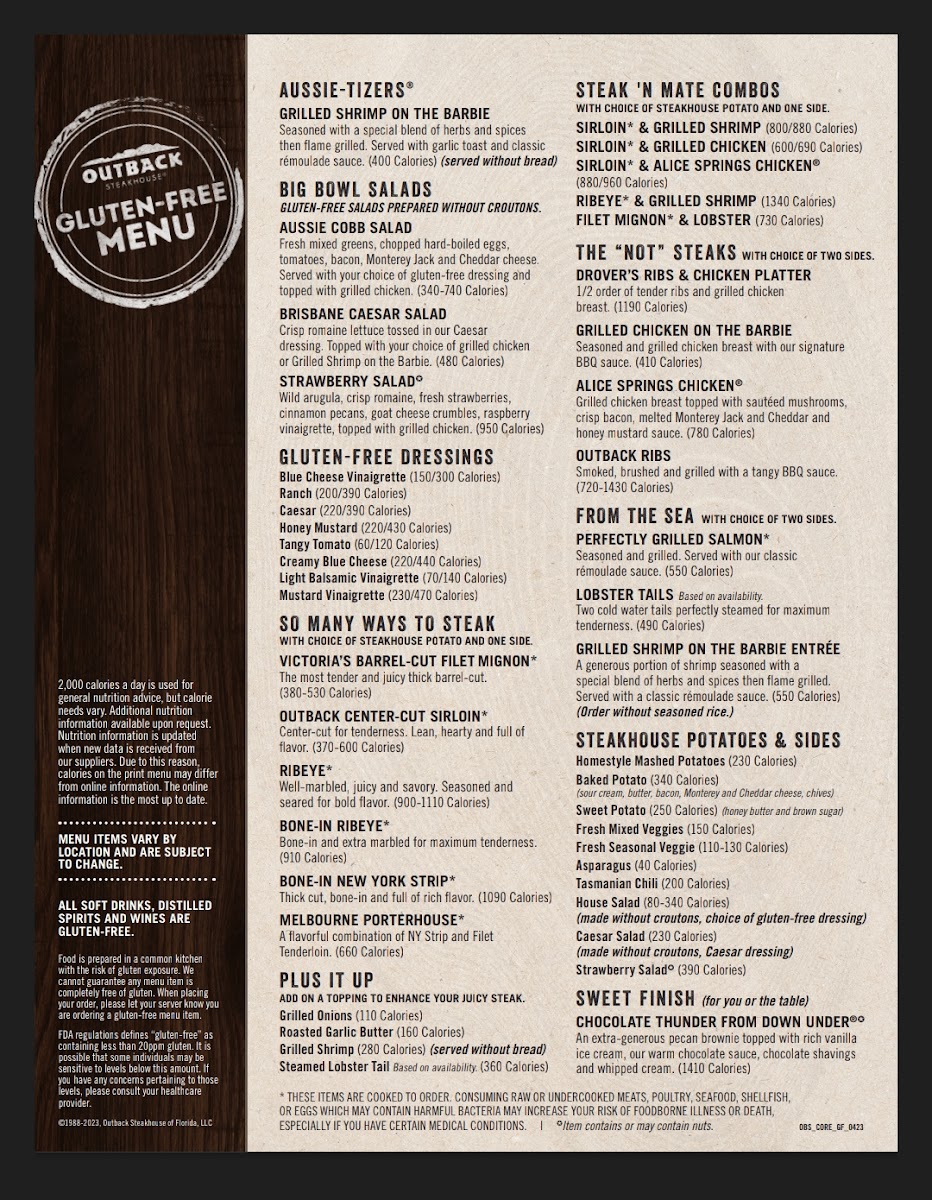 Outback Steakhouse gluten-free menu