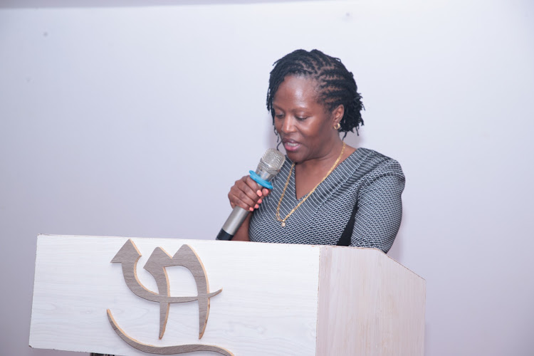 Chief Registrar of the Judiciary, Winfridah Mokaya speaking at the end of the Heads of Station Forum in Kisii County on May 9, 2024.