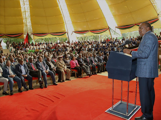 CALL FOR UNITY: President Uhuru Kenyatta addresses the nation on devolution after a summit with governors in Sagana State Lodge, Nyeri county, on February 11.