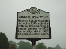 Baptist. Est. as Wingate School in 1896; a junior college, 1923; became a senior college in 1977. University since 1995. Campus one block north.Plaque via North Carolina Highway Historical Marker...