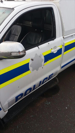 Bullet holes seen in the police van involved in a shootout in Ogies.
